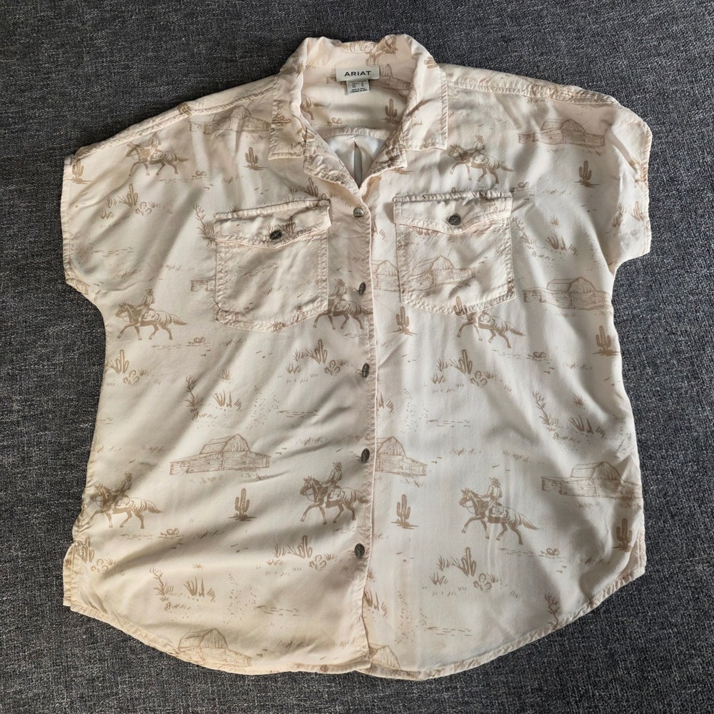 Ariat Womens Badlands Shirt M Turtledove Ranchscape Western Button Up 10071695